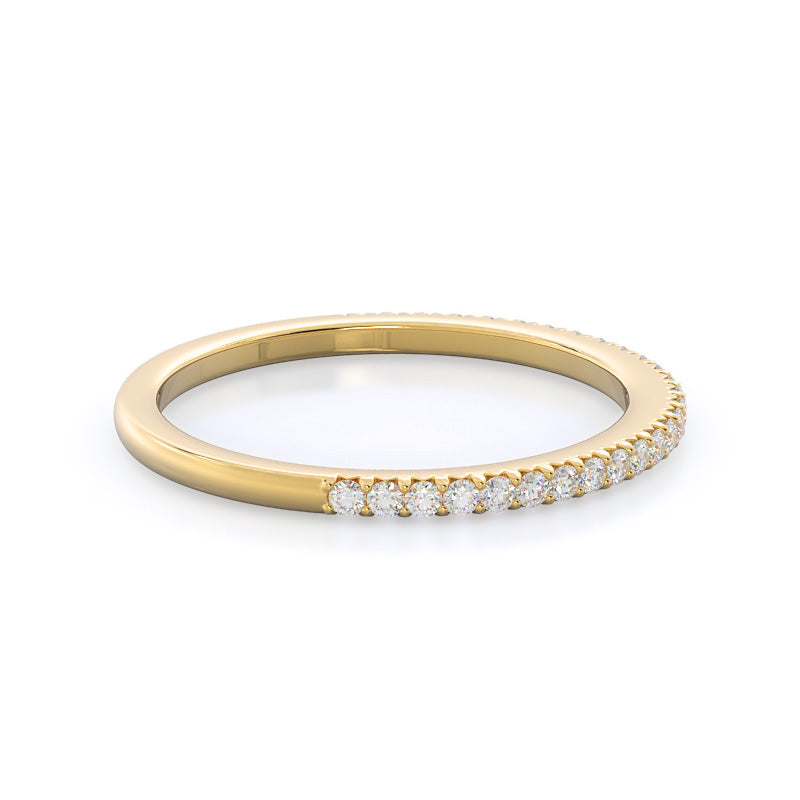 French Cut Pave Diamond Wedding Band (E+ VS+) with 18KT Yellow Gold Cut Diamond in 14KT Yellow Gold view 4
