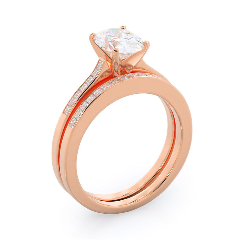 Oval Cut Princess Studded Engagement Ring with Lab Grown Diamond in 14KT Rose Gold view 7
