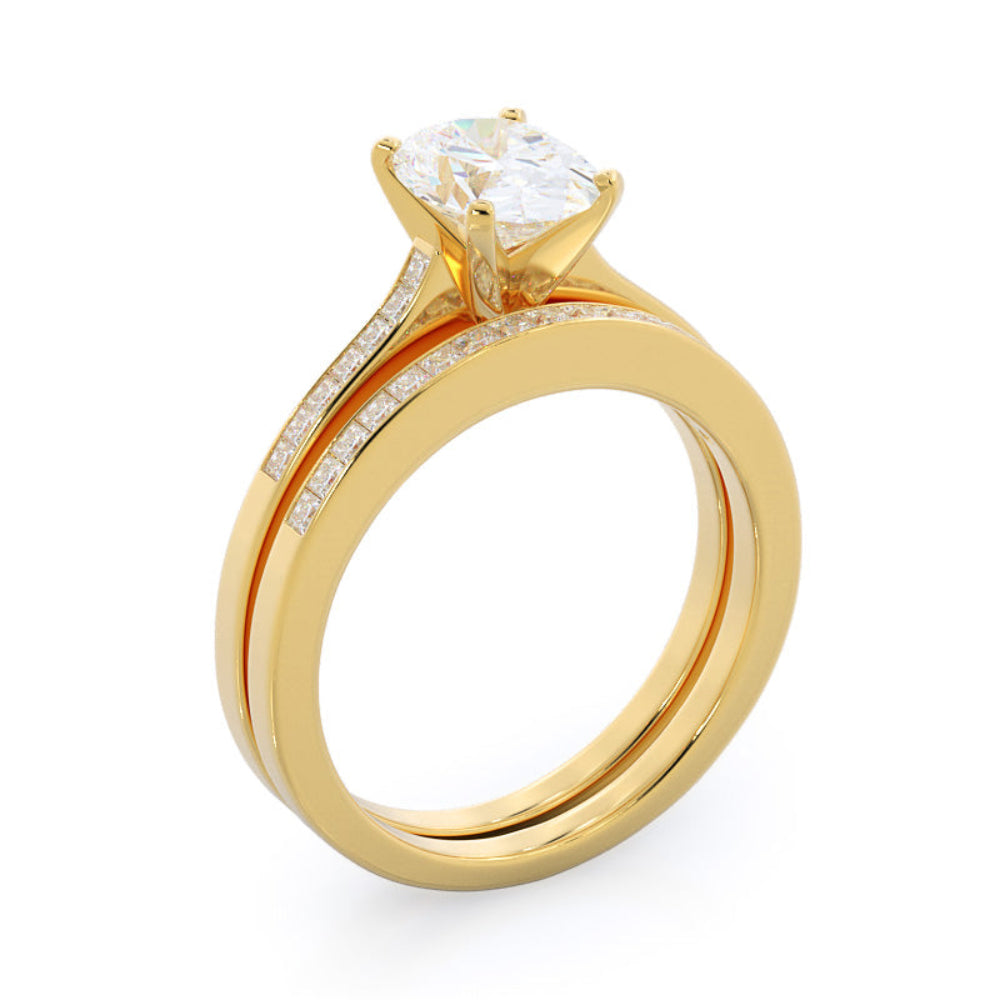 Oval Cut Princess Studded Engagement Ring with Lab Grown Diamond in 14KT Rose Gold view 6
