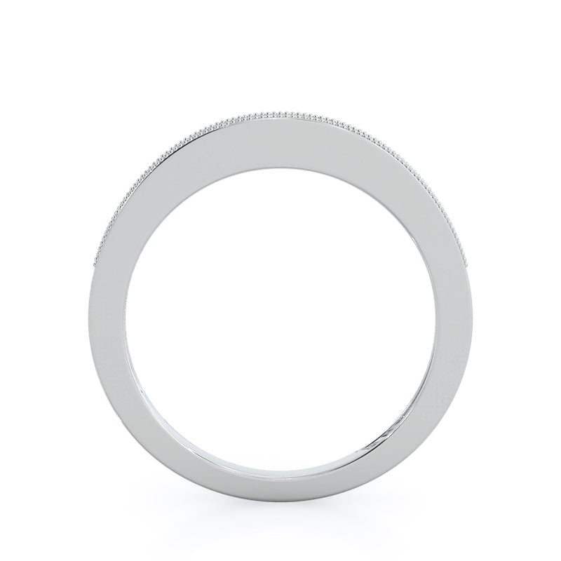 Pave And Milgrain Diamond Wedding Band with Platinum Cut Diamond in 14KT Platinum view 2
