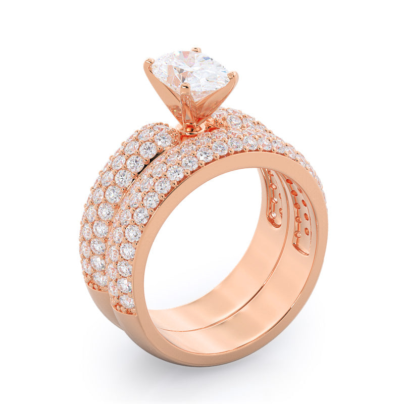 Three Row Diamond Wedding Band with 18KT Rose Gold Cut Diamond in 14KT Rose Gold view 3

