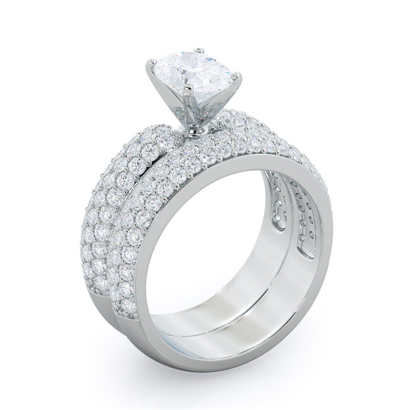Three Row Diamond Wedding Band with Platinum Cut Diamond in 14KT Platinum view 3
