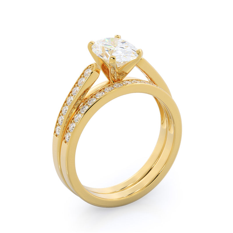 Tapered Cathedral Diamond Wedding Band with 18KT Yellow Gold Cut Diamond in 14KT Yellow Gold view 3
