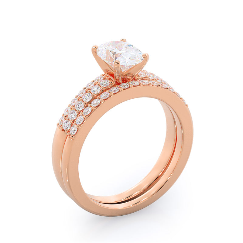 Double Row Diamond Wedding Band with 18KT Rose Gold Cut Diamond in 14KT Rose Gold view 3
