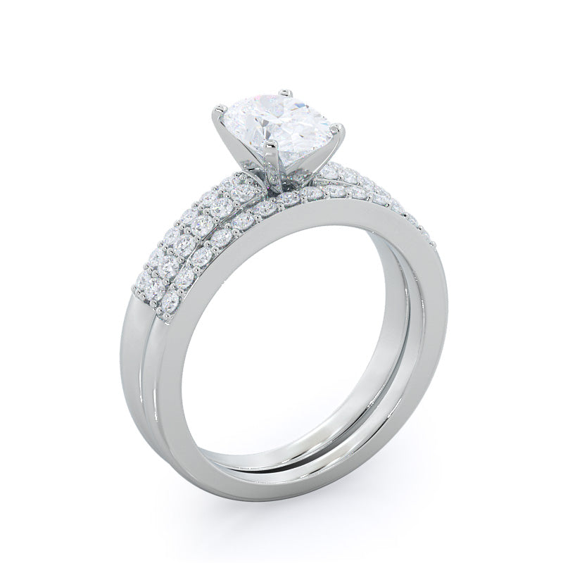 Double Row Diamond Wedding Band with Platinum Cut Diamond in 14KT Platinum view 3
