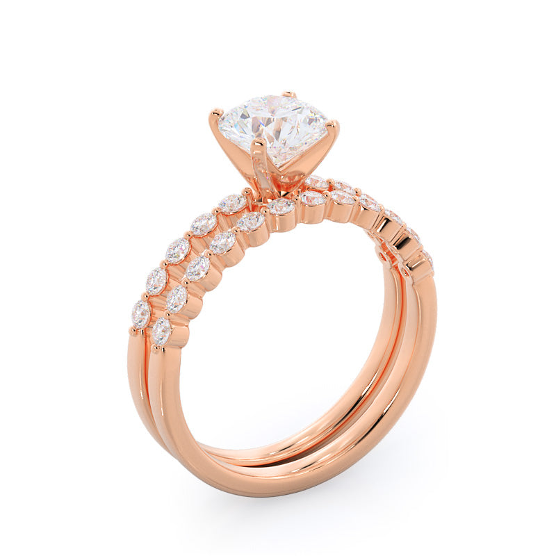 Under Bezeled Accent Diamond Wedding Band with 18KT Rose Gold Cut Diamond in 14KT Rose Gold view 3
