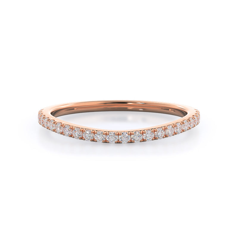 Curved Split Shank Trellis Diamond Wedding Band with 18KT Rose Gold Cut Diamond in 14KT Rose Gold view 1
