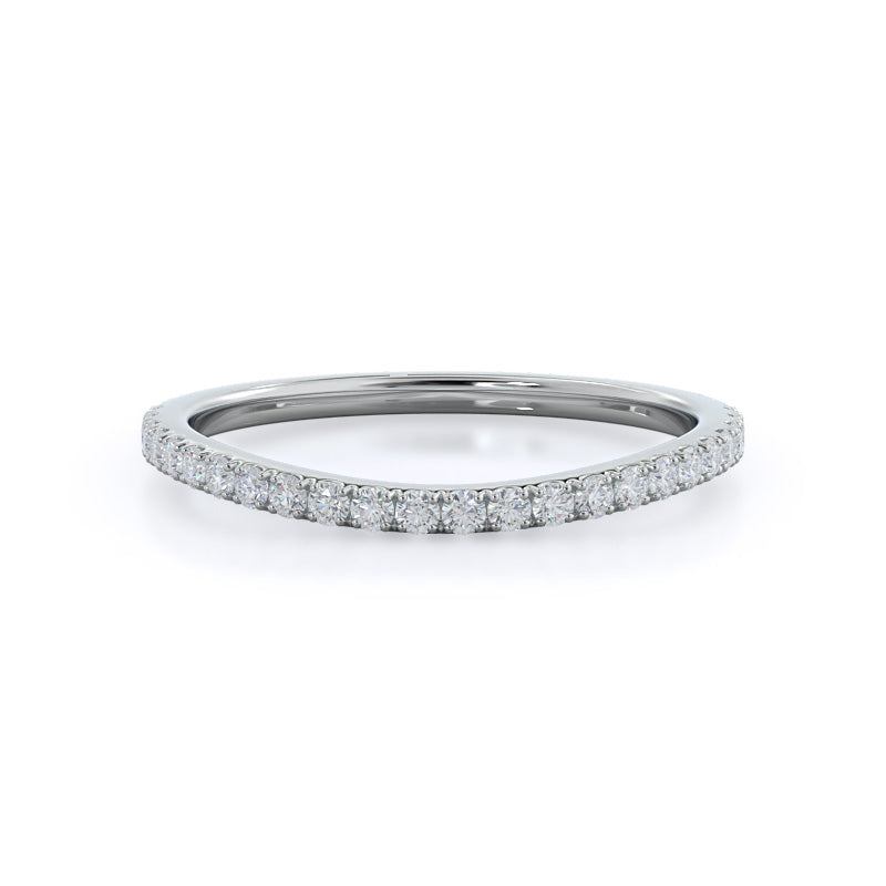 Curved Split Shank Trellis Diamond Wedding Band with Platinum Cut Diamond in 14KT Platinum view 1
