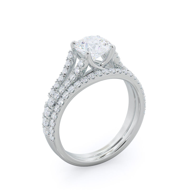 Curved Split Shank Trellis Diamond Wedding Band with Platinum Cut Diamond in 14KT Platinum view 3
