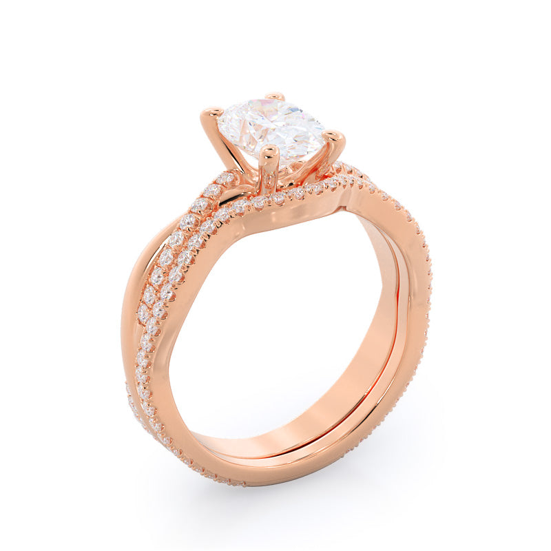 Twisting Vine Wedding Band with 18KT Rose Gold Cut Diamond in 14KT Rose Gold view 3
