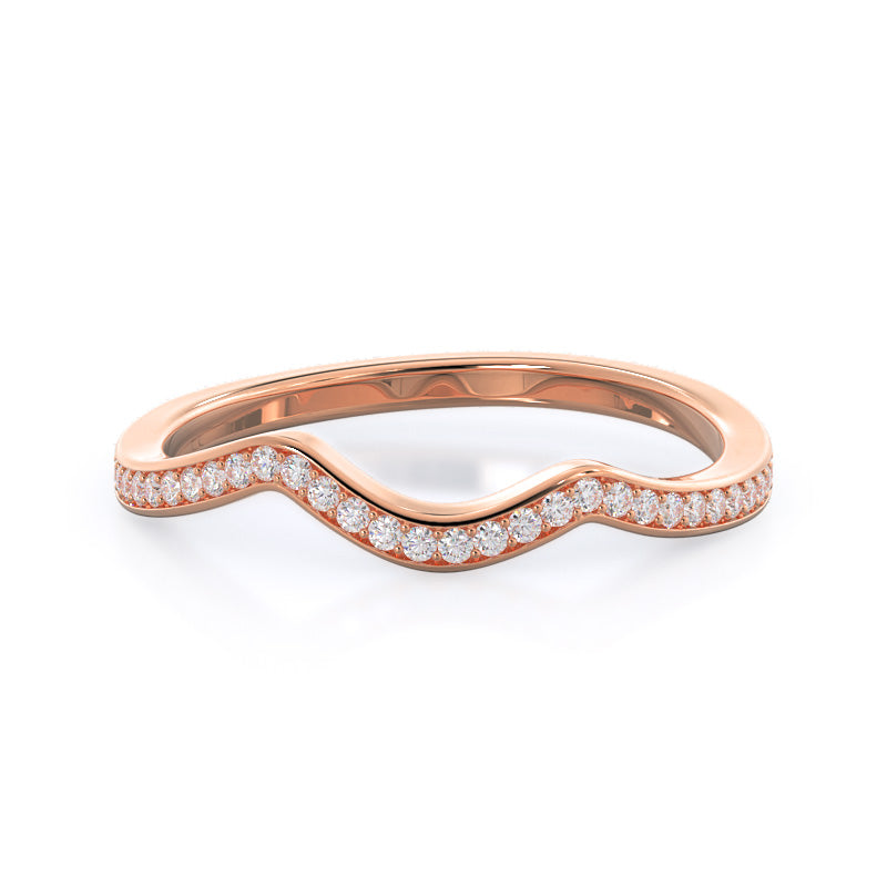 Twisting East West Diamond Wedding Band with 18KT Rose Gold Cut Diamond in 14KT Rose Gold view 1
