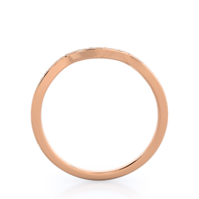Twisting East West Diamond Wedding Band with 18KT Rose Gold Cut Diamond in 14KT Rose Gold view 2
