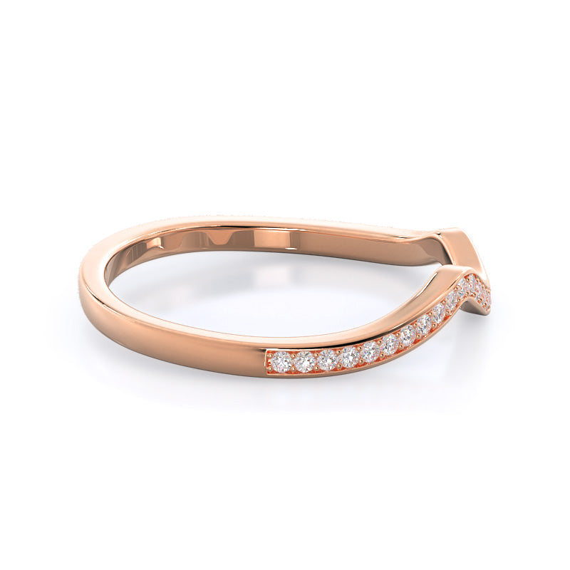 Twisting East West Diamond Wedding Band with 18KT Rose Gold Cut Diamond in 14KT Rose Gold view 4
