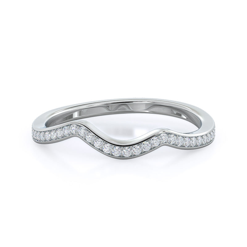 Twisting East West Diamond Wedding Band with Platinum Cut Diamond in 14KT Platinum view 1
