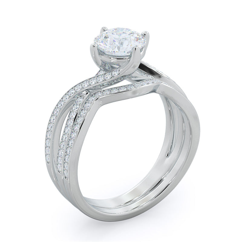 Twisting East West Diamond Wedding Band with Platinum Cut Diamond in 14KT Platinum view 3
