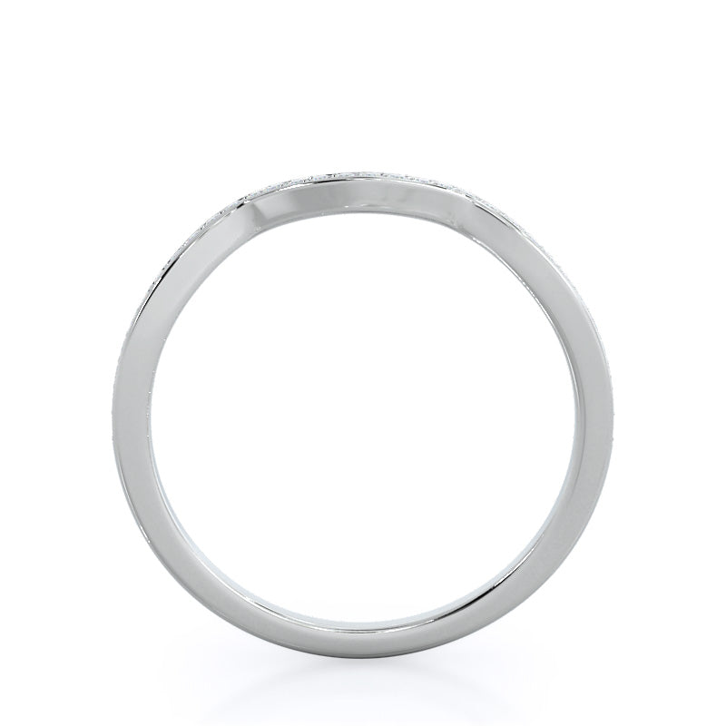 Twisting East West Diamond Wedding Band with Platinum Cut Diamond in 14KT Platinum view 2
