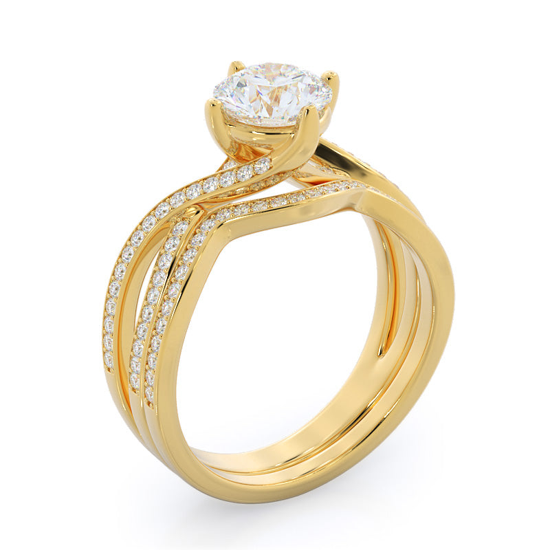 Twisting East West Diamond Wedding Band with 18KT Yellow Gold Cut Diamond in 14KT Yellow Gold view 3
