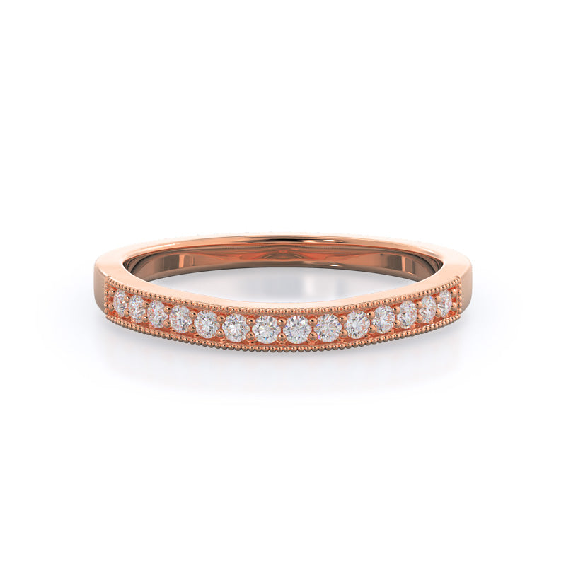 Milgrain Diamond Wedding Band with 18KT Rose Gold Cut Diamond in 14KT Rose Gold view 1
