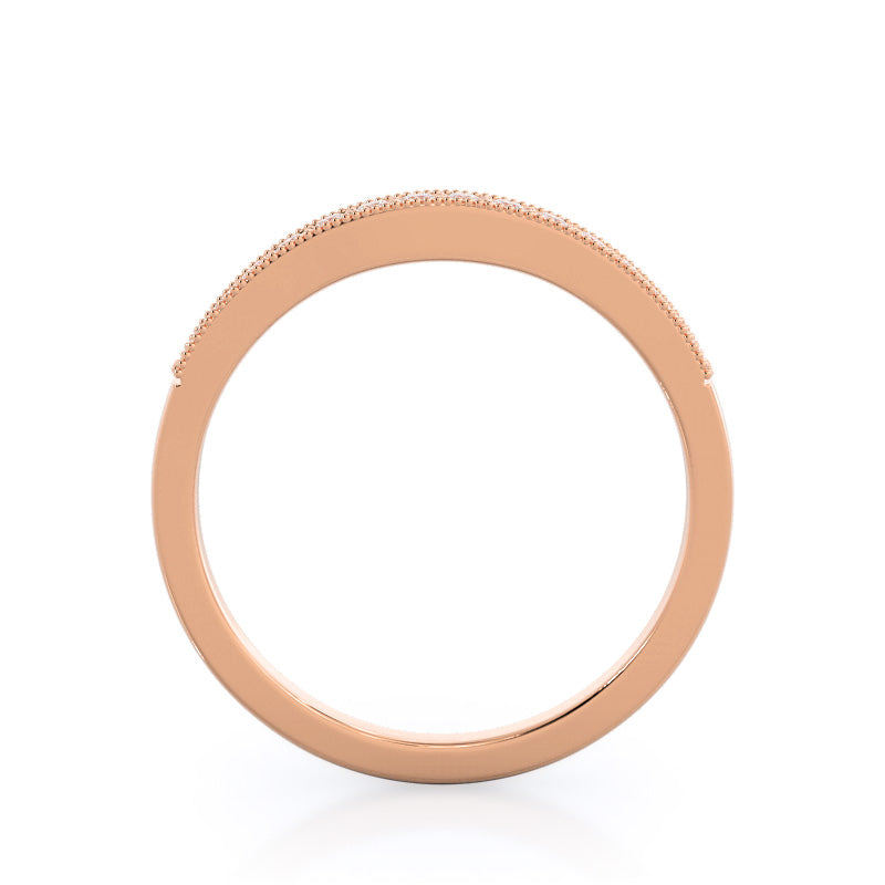 Milgrain Diamond Wedding Band with 18KT Rose Gold Cut Diamond in 14KT Rose Gold view 2
