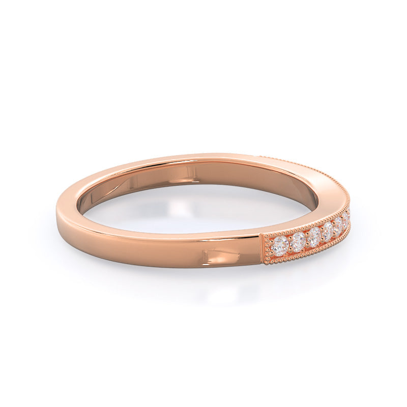 Milgrain Diamond Wedding Band with 18KT Rose Gold Cut Diamond in 14KT Rose Gold view 4

