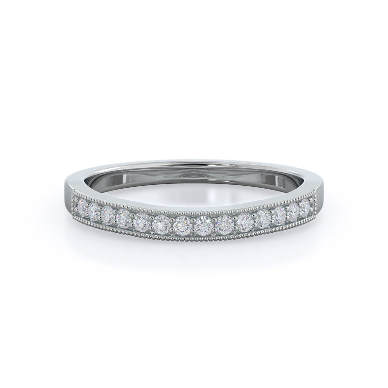 Milgrain Diamond Wedding Band with Platinum Cut Diamond in 14KT Platinum view 1
