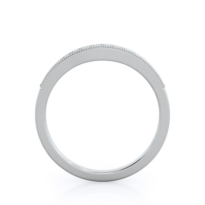 Milgrain Diamond Wedding Band with Platinum Cut Diamond in 14KT Platinum view 2
