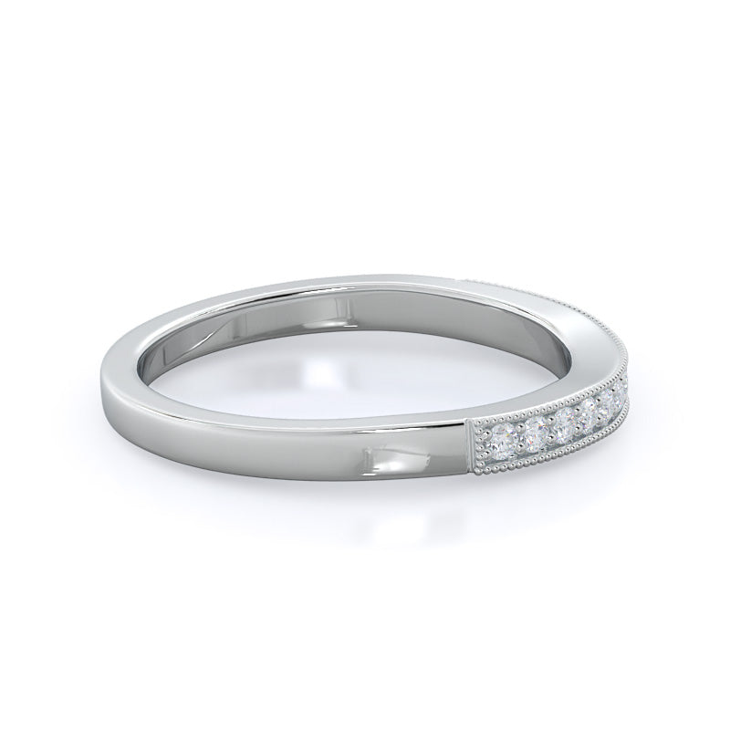 Milgrain Diamond Wedding Band with Platinum Cut Diamond in 14KT Platinum view 4
