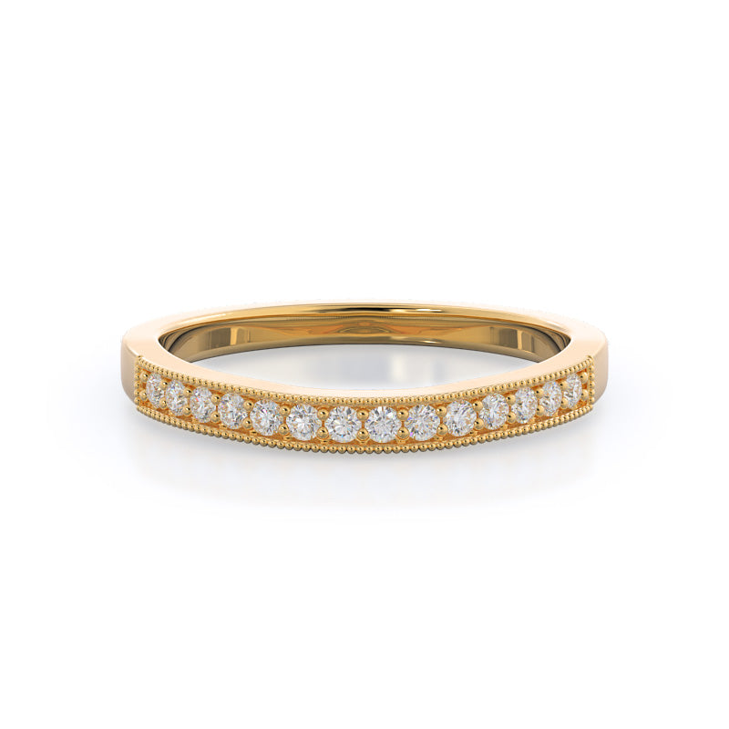 Milgrain Diamond Wedding Band with 18KT Yellow Gold Cut Diamond in 14KT Yellow Gold view 1

