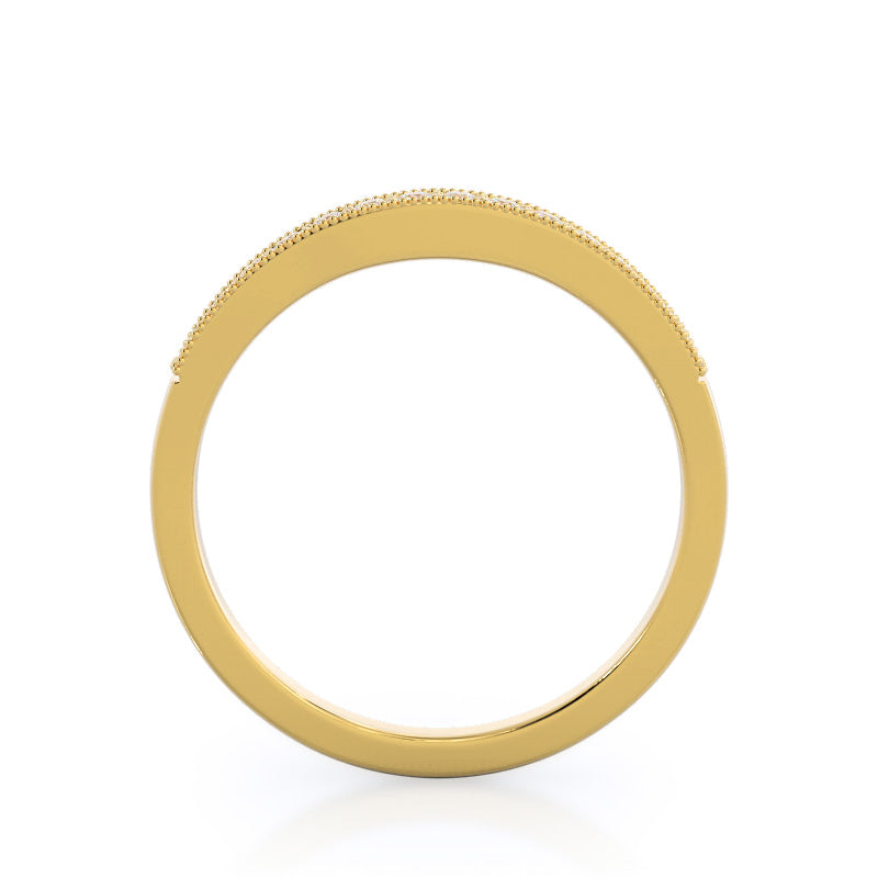 Milgrain Diamond Wedding Band with 18KT Yellow Gold Cut Diamond in 14KT Yellow Gold view 2
