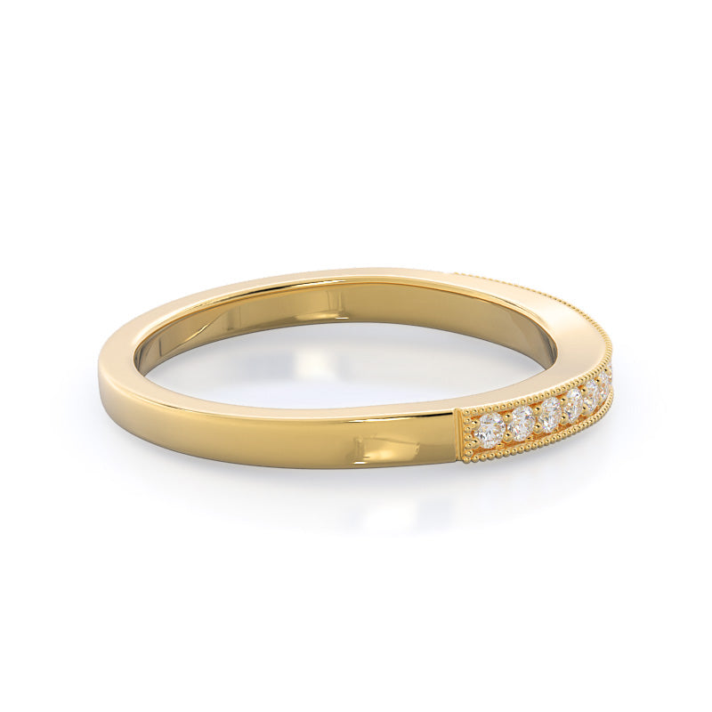 Milgrain Diamond Wedding Band with 18KT Yellow Gold Cut Diamond in 14KT Yellow Gold view 4
