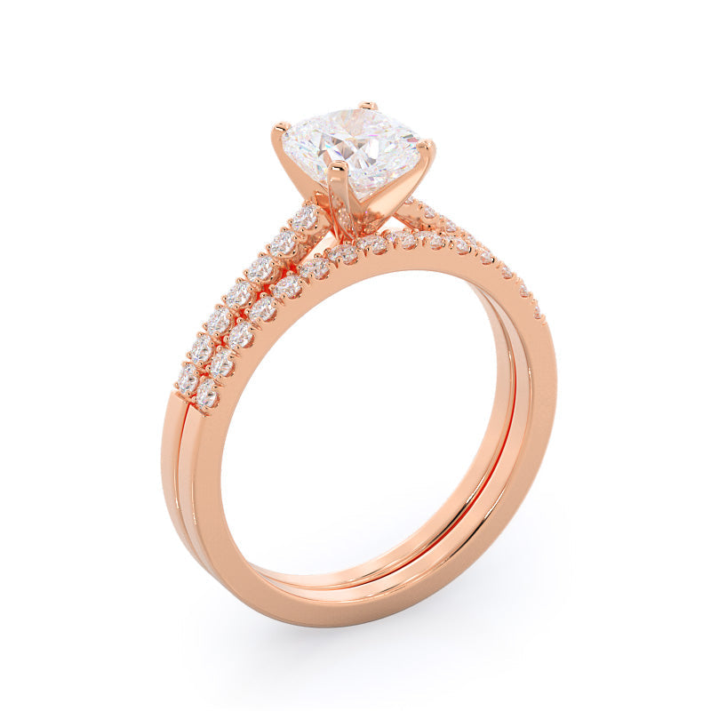 Open Cathedral Empress Diamond Wedding Band with 18KT Rose Gold Cut Diamond in 14KT Rose Gold view 3
