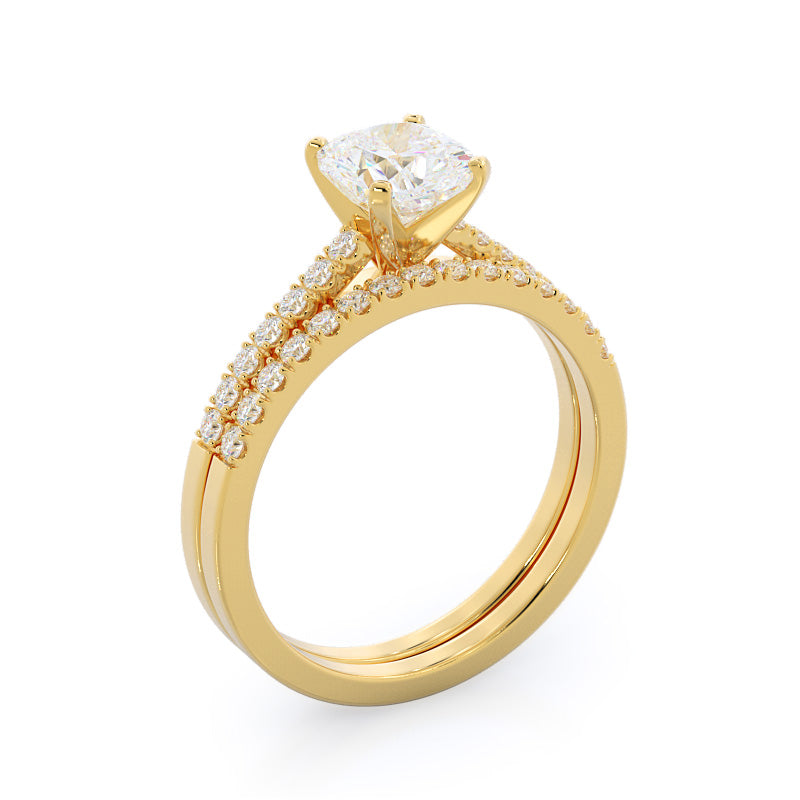 Open Cathedral Empress Diamond Wedding Band with 18KT Yellow Gold Cut Diamond in 14KT Yellow Gold view 3
