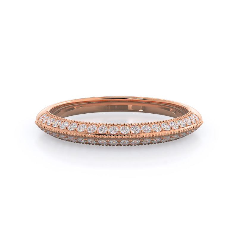Knife Edge Milgrain Diamond Wedding Band with 18KT Rose Gold Cut Diamond in 14KT Rose Gold view 1
