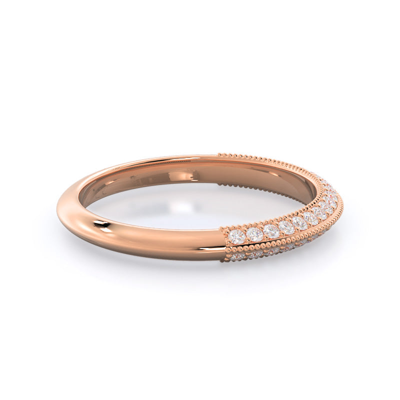 Knife Edge Milgrain Diamond Wedding Band with 18KT Rose Gold Cut Diamond in 14KT Rose Gold view 4

