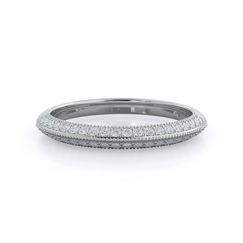 Knife Edge Milgrain Diamond Wedding Band with Platinum Cut Diamond in 14KT Platinum view 1
