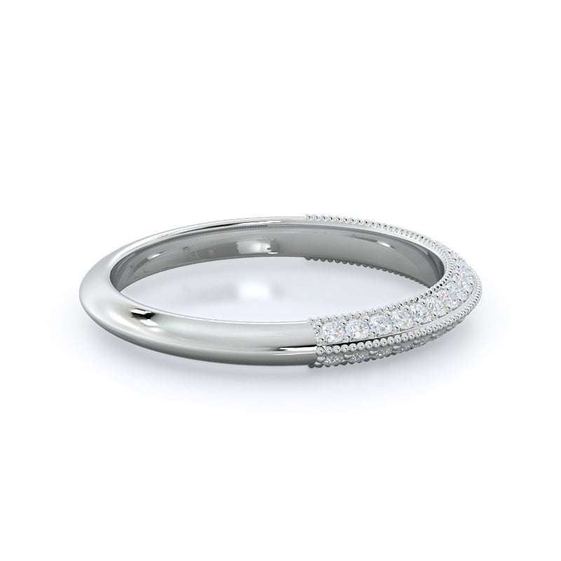 Knife Edge Milgrain Diamond Wedding Band with Platinum Cut Diamond in 14KT Platinum view 4
