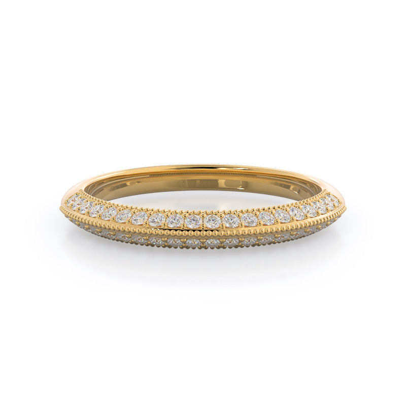 Knife Edge Milgrain Diamond Wedding Band with 18KT Yellow Gold Cut Diamond in 14KT Yellow Gold view 1
