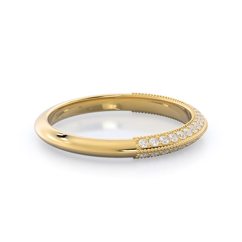 Knife Edge Milgrain Diamond Wedding Band with 18KT Yellow Gold Cut Diamond in 14KT Yellow Gold view 4

