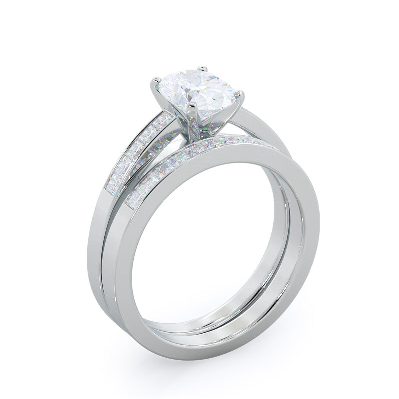 Channel Set Princess Diamond Wedding Band with Platinum Cut Diamond in 14KT Platinum view 3
