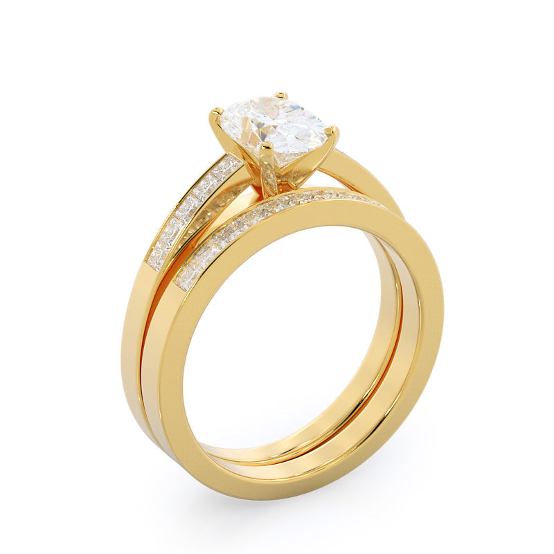 Channel Set Princess Diamond Wedding Band with 18KT Yellow Gold Cut Diamond in 14KT Yellow Gold view 3
