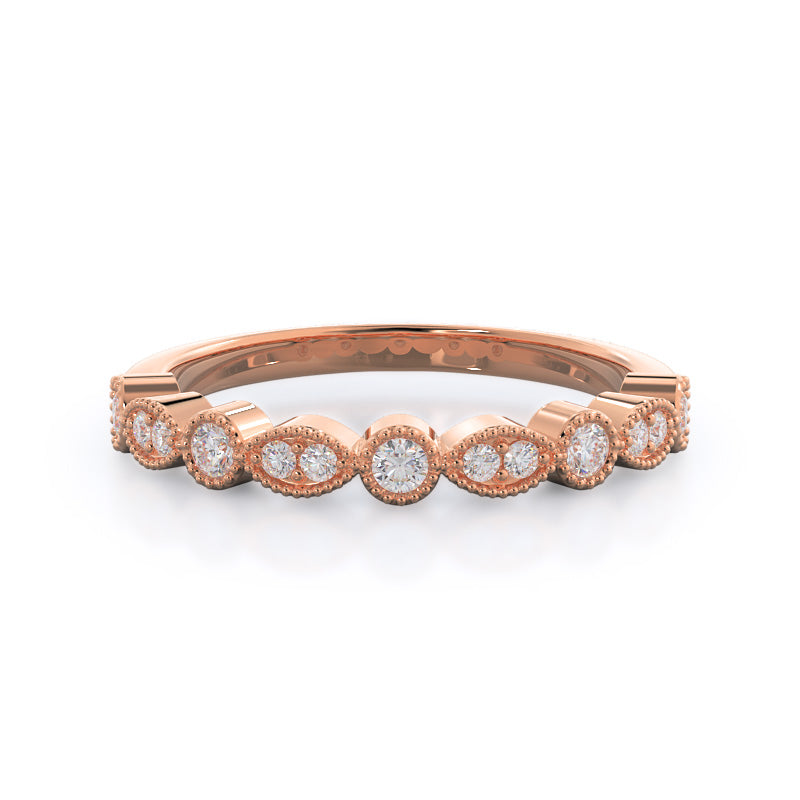 Vintage Milgrain Diamond Wedding Band with 18KT Rose Gold Cut Diamond in 14KT Rose Gold view 1
