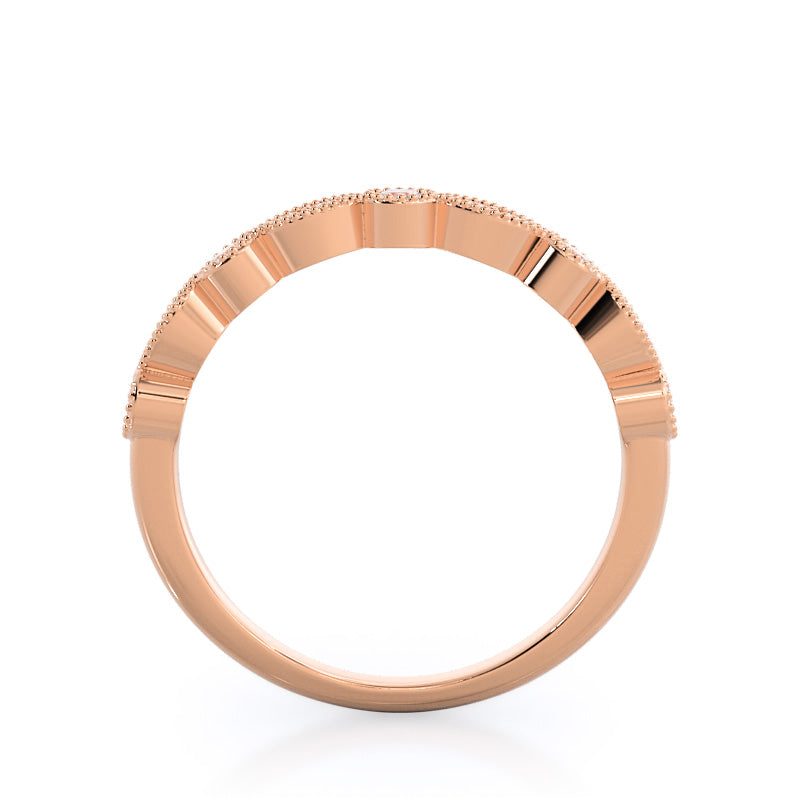 Vintage Milgrain Diamond Wedding Band with 18KT Rose Gold Cut Diamond in 14KT Rose Gold view 2
