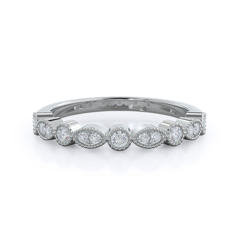 Vintage Milgrain Diamond Wedding Band with Platinum Cut Diamond in 14KT Platinum view 1
