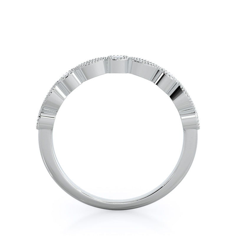 Vintage Milgrain Diamond Wedding Band with Platinum Cut Diamond in 14KT Platinum view 2
