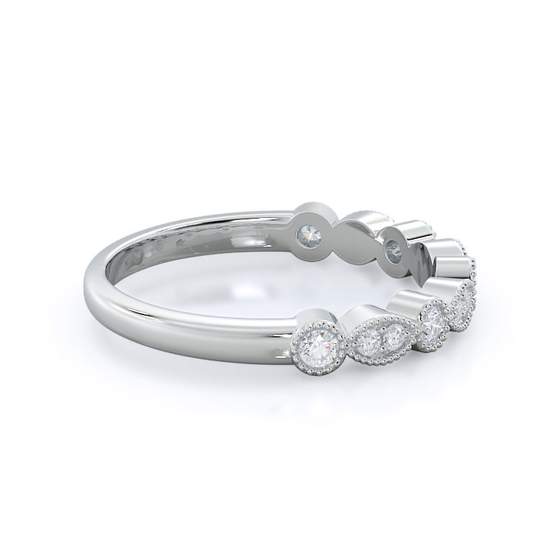 Vintage Milgrain Diamond Wedding Band with Platinum Cut Diamond in 14KT Platinum view 4
