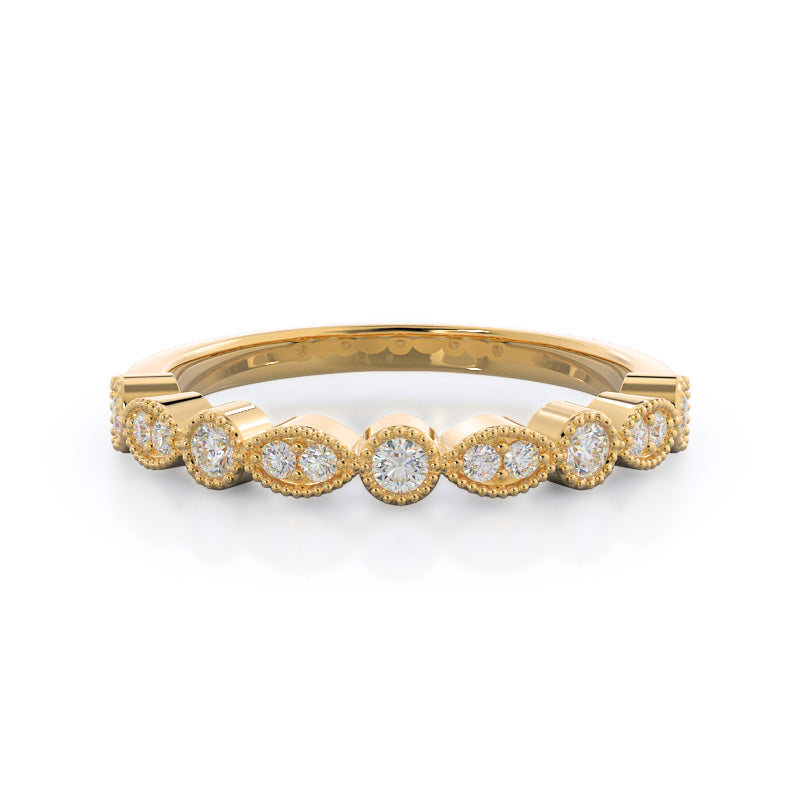 Vintage Milgrain Diamond Wedding Band with 18KT Yellow Gold Cut Diamond in 14KT Yellow Gold view 1
