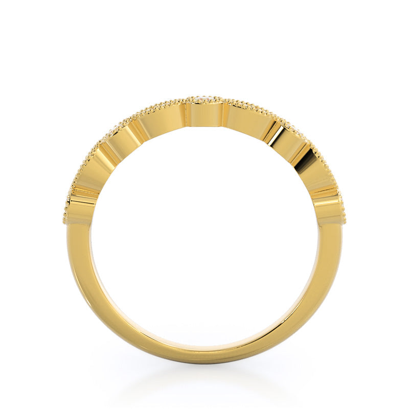 Vintage Milgrain Diamond Wedding Band with 18KT Yellow Gold Cut Diamond in 14KT Yellow Gold view 2
