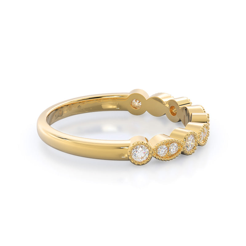 Vintage Milgrain Diamond Wedding Band with 18KT Yellow Gold Cut Diamond in 14KT Yellow Gold view 4
