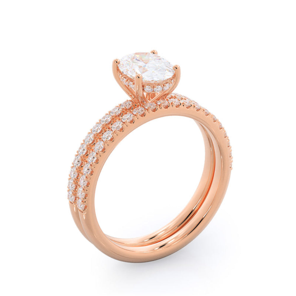 Oval Cut Diamond Basket Pave Engagement Ring with Lab Grown Diamond in 14KT Rose Gold view 7
