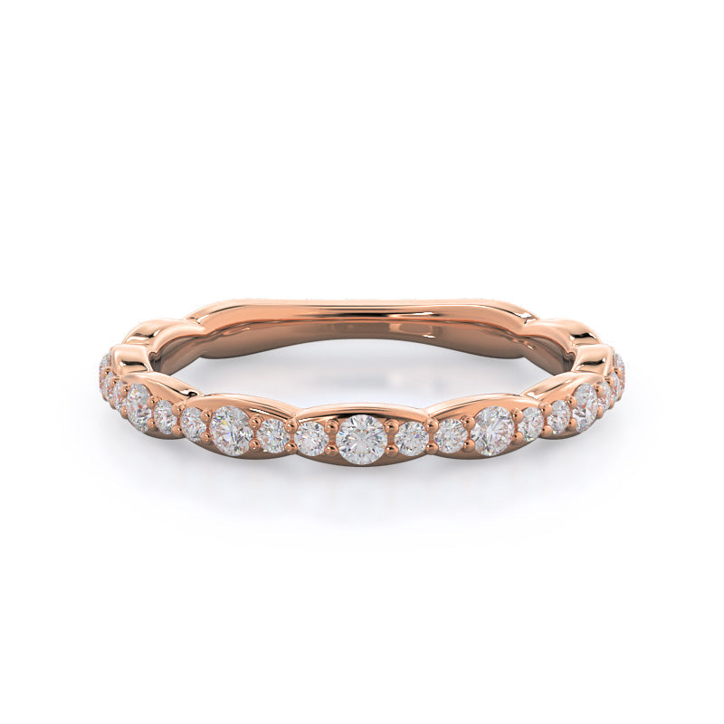 Ribbon Diamond Wedding Band with 18KT Rose Gold Cut Diamond in 14KT Rose Gold view 1
